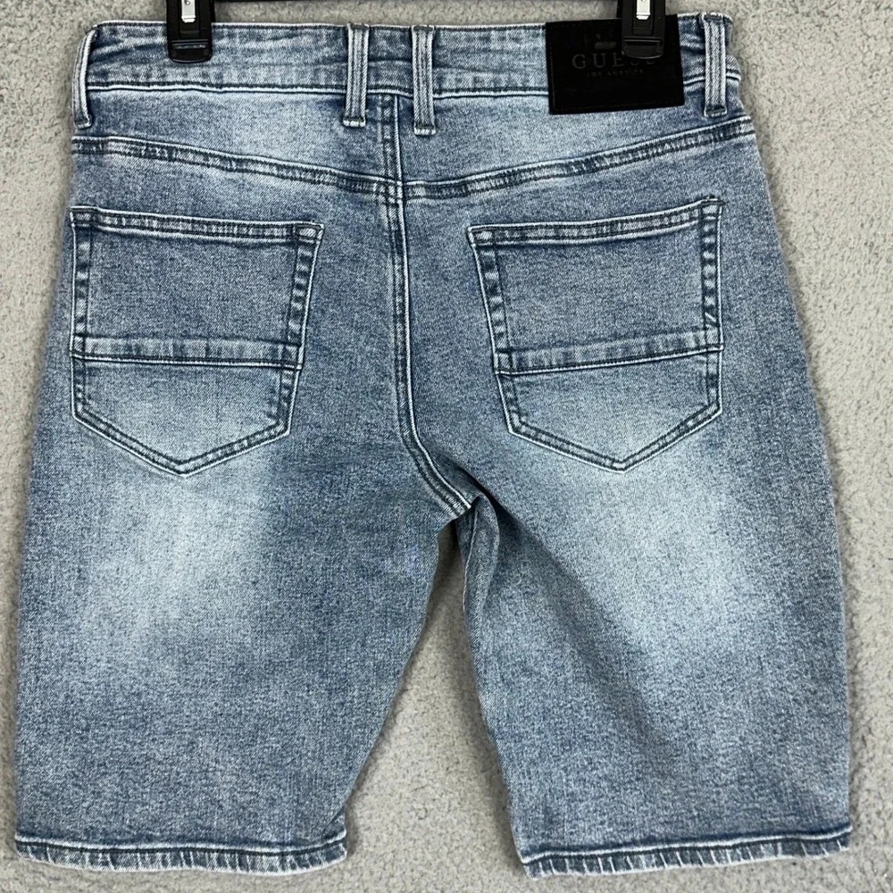 Guess Moto Denim Shorts Mens 30 Blue Jean Distressed Stretch 5-Pocket Acid Wash